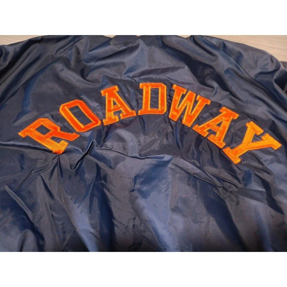 Vintage 80s Artex Roadway Valdosta Ga Satin Bomber Jacket Size Large Blue USA